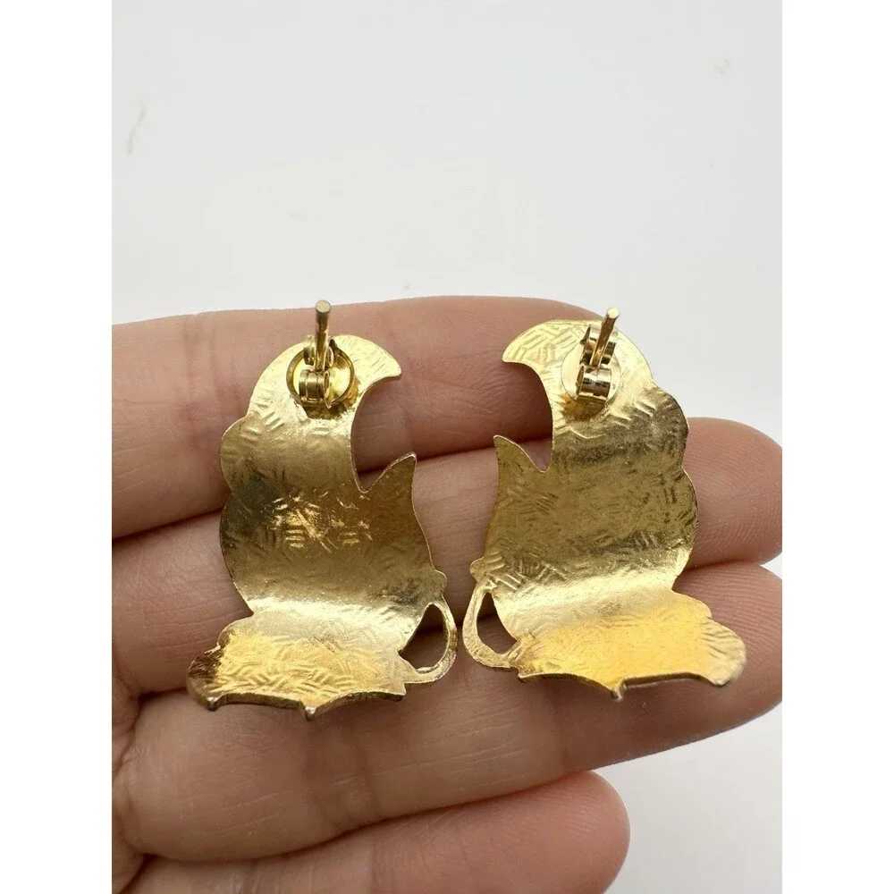 Vintage Enamel Cloisonne Butterfly Gold Tone Earrings Colorful